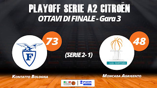 Ottavi, gara 3-Kontatto Bologna-Moncada Agrigento 73-48