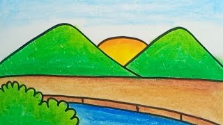 How To Draw A River Scenery Very Easy |Drawing Scenery Easy For Beginners