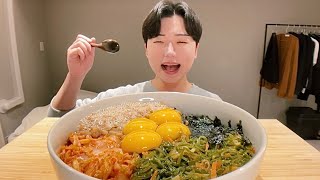 ASMR めかぶ納豆キムチ卵かけごはんを食べる【咀嚼音/ Mukbang/ Eating Sounds】【日本語字幕】