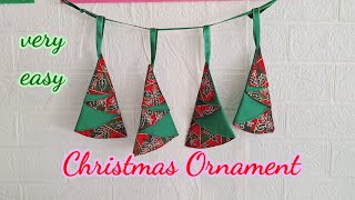 Folded fabric christmas tree ornament. how to fold christmas tree from half circles. easy to sew.