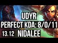 UDYR vs NIDALEE (JNG) | 8/0/11, 1.9M mastery, 1400+ games, Legendary | NA Master | 13.12