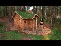 Craft Woodworking to Build an Underground Log Cabin to Survive in the Wild, Catch and Cook