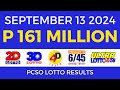 Lotto Result Today 9pm September 13 2024 | PCSO Complete