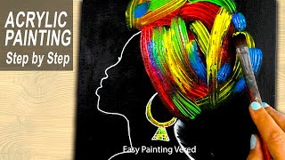 Acrylic Painting for Beginners- BLACK WOMAN - Neon Acrylics - Abstract (Easy Painting Tutorial)