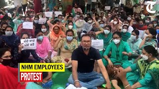 Patiala: NHM employees protest seeking regular jobs, vaccination drive affected