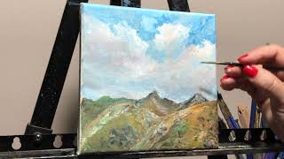 Simple Acrylic Painting  Mountain and Clouds, relaxing art with classic piano