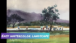 20min Easy watercolor landscape painting demo 水彩風景示範