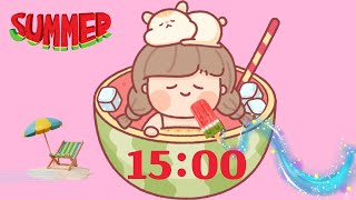 [15분] 귀여운 수박 타이머, 여름 타이머,정리 타이머, 쉬는 시간, 수박 고양이 소녀 타이머/Timer for kids