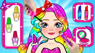 DIY Paper Dolls & Crafts - Rainbow Rapunzel Needs To Makeover Part 3 -Barbie Transformation Handmade