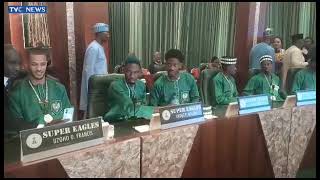 WATCH: President Tinubu Hosts Super Eagles Players, Officials At Presidential Villa