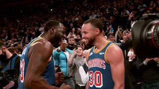Draymond Green celebrates with Steph Curry after nba history