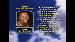 Jane Flavius Hinds ~ Short Obituary
