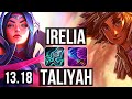 IRELIA vs TALIYAH (MID) | 8/1/2, 1.0M mastery, Godlike | NA Master | 13.18