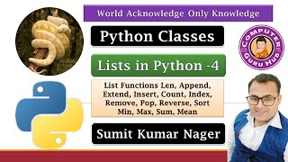 Lists in Python - 4 | Lists Built-in Function | Append Extend Pop Reverse Sort Min Max Sum Mean