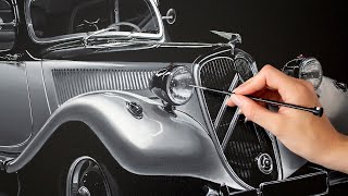 Automotive Artist painting Citroen Traction Avant (timelapse)