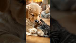 A Heartwarming Bond: Puppy Comforts Tiny Kitten ❤️🐶🐱