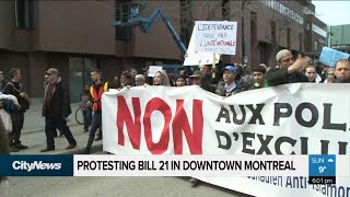 Protest in downtown Montreal denouncing Bill 21