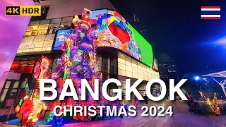 Christmas at the Malls in Central Bangkok Walking Tour | Thailand Christmas Walk |  4K HDR