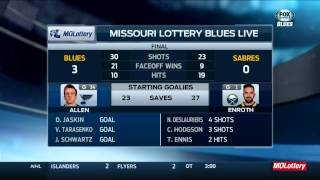 Jake Allen saves, post game interview. St. Louis Blues vs Buffalo Sabres Feb 5 2015 NHL