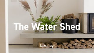 Bespoke concrete furniture — shelves and benches at The Water Shed