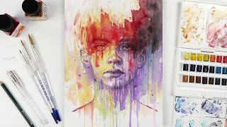 Painting an Abstract Watercolor Portrait and Experimenting