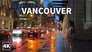 【4K Rain Walk】Walking in Vancouver Canada, (Binaural City Sounds) 4K Rain Ambience