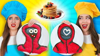 PANCAKE ART CHALLENGE || Who Draws Better Take The Prize!The Squid Game in Real