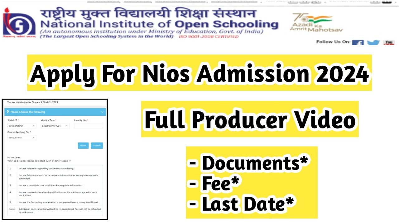 How To Apply For Nios April 2024 Admission Full Producer | Task Is ...