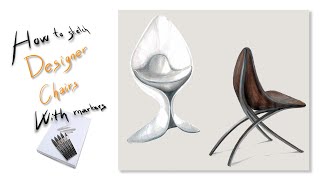 MARKER RENDERING Interior Accessories Tutorial - Sketching Designer Chairs with Markers | HH Design