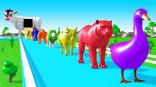 Paint Animals Cow Cartoon,Duck,Tiger,Lion,Gorilla,Elephant,Dinosaur Fountain Crossing Animal Game