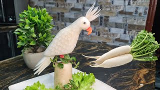 New way to make parrot with vegetable radish carving | Cocktail parrot