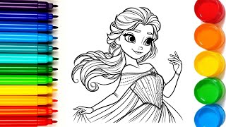 Beautiful Princess Elsa Drawing and Coloring Page | How to Draw Elsa from Disney Frozen