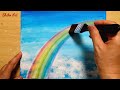 how to draw rainbow over clouds with acrylic paint painting for beginners step by step