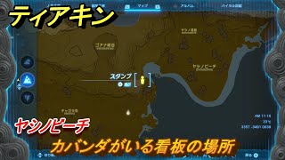 ティアキン　カバンダがいる看板の場所　ヤシノビーチ　＃１５１３　【ゼルダの伝説ティアーズオブザキングダム】