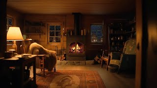 Cozy Reading Nook Ambience with Gentle Night Rain and Crackling Fireplace Sounds