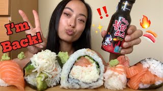 Favourite BIG Bite Sushi w/ Spicy Buldak Fire Sauce Mukbang | California + Salmon Cones \u0026 Nigiris