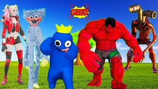 Siren Head Hulk vs Rainbow Friends vs Harley Quinn vs Cartoon Cat vs Gold999 vs Long Legs vs Chucky