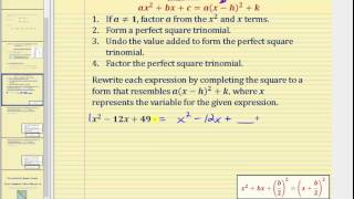 Quadratic Expressions: Writing General Form in Standard Form