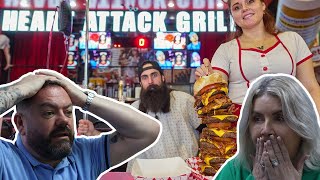 HEART ATTACK GRILL LAS VEGAS | EATING 20,000 CALORIE OCTUPLE BYPASS BURGER  | BRITISH FAMILY REACT!