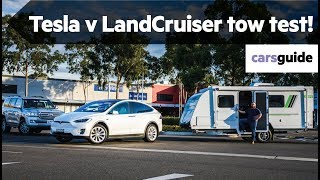 Tesla Model X electric car vs Toyota Land Cruiser 200 Series V8 diesel: Towing comparison test!