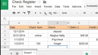Create a Check Register Using a Spreadsheet