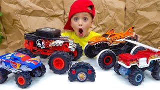 Vlad and Niki have fun with new Hot Wheels Monster Truck RC toys