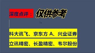 点评： 科大讯飞 京东方A 兴业证券 立讯精密 长盈精密 韦尔股份