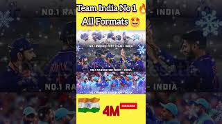 INDIA 🇮🇳 No 1 🔥🔥✌️ #test#odi#t20#india#shorts#2023#ranking#shortsfeed #cricket#rohit#virat