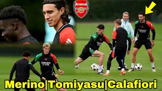 THEY ARE BACK🔥MIKEL MERINO,CALAFIORI \u0026 TOMIYASU RETURN TO ARSENAL TRAINING | Ben White,Odeegard out