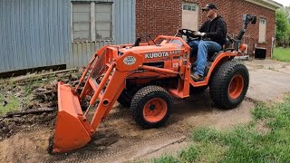 #141 Kubota B7500 Skinning Concrete and Spread Gravel