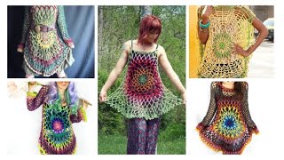 Crochet Tunic tops with peacock pattern