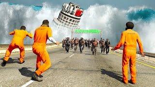 GTA 5 - ESCAPE the TSUNAMI as Michael, Trevor \u0026 Franklin!