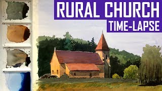 Drawing and Painting a Rural Church In Watercolor (Time Lapse Version)