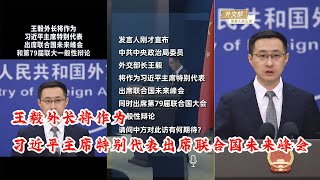 王毅外长将作为习近平主席特别代表出席联合国未来峰会和第79届联大一般性辩论